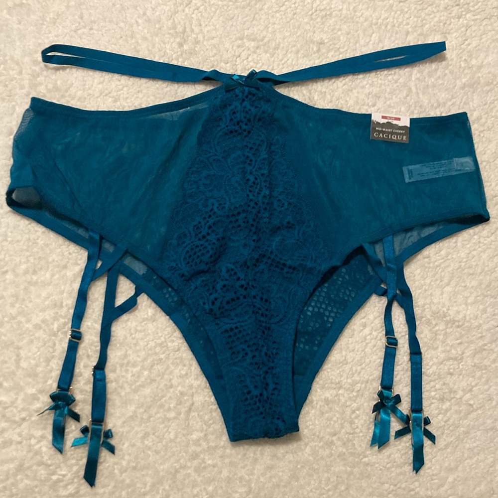 NWT Cacique Lane Bryant Deep Lagoon teal mid-waist cheeky garter panties 18/20